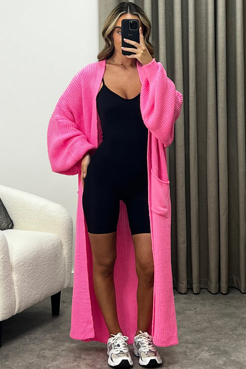 Rudy Hot Pink Balloon Sleeve Maxi Knitted Cardigan