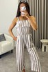 Esmme Beige Stripe Print Frill Detail Culotte Jumpsuit