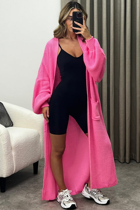 Rudy Hot Pink Balloon Sleeve Maxi Knitted Cardigan