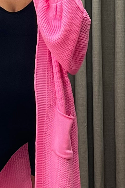 Rudy Hot Pink Balloon Sleeve Maxi Knitted Cardigan