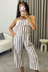 Esmme Beige Stripe Print Frill Detail Culotte Jumpsuit