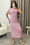 Naomhi Pink High Neck Draped Sleeve Slinky Maxi Dress