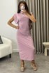 Naomhi Pink High Neck Draped Sleeve Slinky Maxi Dress
