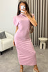 Naomhi Pink High Neck Draped Sleeve Slinky Maxi Dress