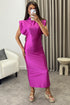 Naomhi Purple High Neck Draped Sleeve Slinky Maxi Dress