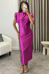 Naomhi Purple High Neck Draped Sleeve Slinky Maxi Dress