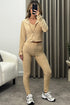 Tiana Beige Waffle Textured Zip Up 3 Piece Gym Set
