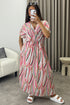 Gwyn Beige Multi Stripe Print Plunge Belted Maxi Dress
