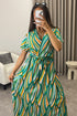 Gwyn Green Multi Stripe Print Plunge Belted Maxi Dress