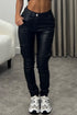 Neve Black Faux Leather PU Skinny Cargo Trousers