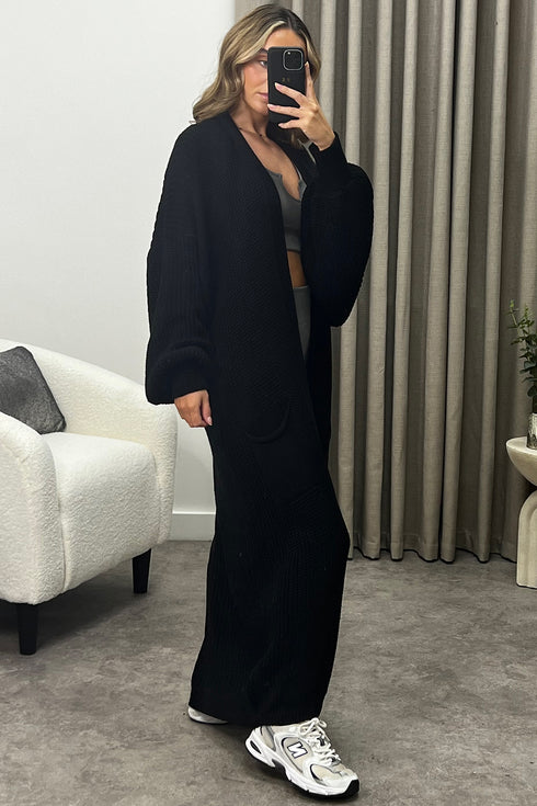 Rudy Black Balloon Sleeve Maxi Knitted Cardigan
