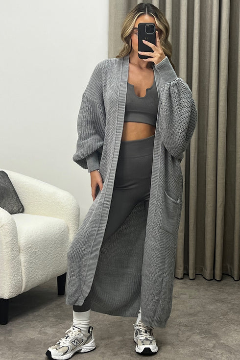 Rudy Grey Balloon Sleeve Maxi Knitted Cardigan