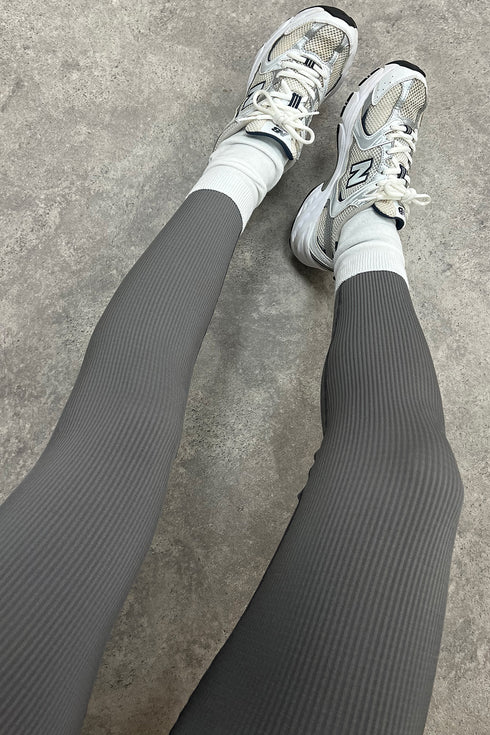 Madelyn Grey Ribbed Cropped Bralet and Leggings Gym Set