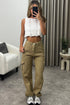 Marilyn Dark Beige Double Pocket Wide Leg Cargo Denim Jeans