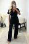 Danica Black Tie Belt Wrap Plisse Wide Leg Jumpsuit