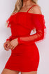 Red Ruched Mesh Bardot Mini Dress