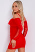 Red Ruched Mesh Bardot Mini Dress