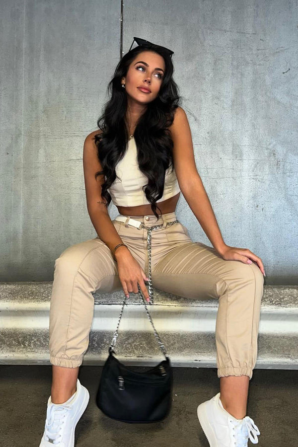 Natalie Beige Pocket Detail Cargo Trousers