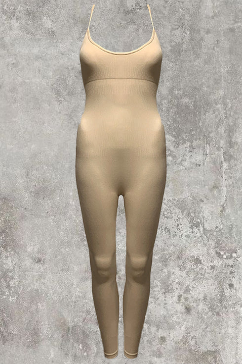 Laurie Beige Active Ribbed Seamless Jumpsuit