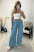 Tanya Baby Blue Plisse High Waisted Drawstring Wide Leg Trousers