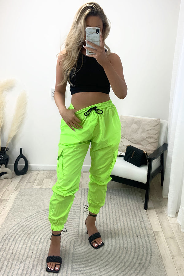 Roxy Neon Green Shell Pocket Cargo Trousers