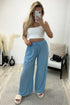 Tanya Baby Blue Plisse High Waisted Drawstring Wide Leg Trousers