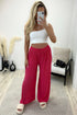 Tanya Hot Pink Plisse High Waisted Drawstring Wide Leg Trousers