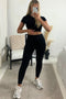 Helena Black Short Sleeve Crop Top and Leggings Gym Set