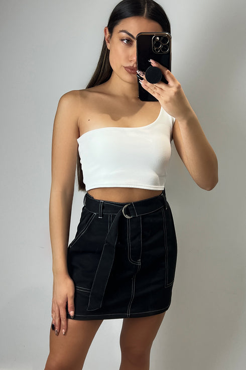 Eliana Black Contrast Stitch Utility Cargo Mini Skirt