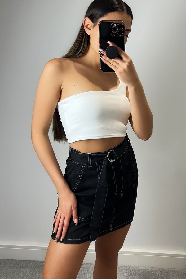 Eliana Black Contrast Stitch Utility Cargo Mini Skirt