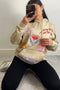 Farrah Beige All We Need Is Love Slogan Oversized Hoodie