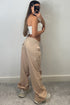 Lena Beige Low Rise Wide Leg Parachute Cargo Trousers