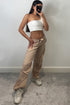 Lena Beige Low Rise Wide Leg Parachute Cargo Trousers