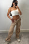 Lena Beige Low Rise Wide Leg Parachute Cargo Trousers