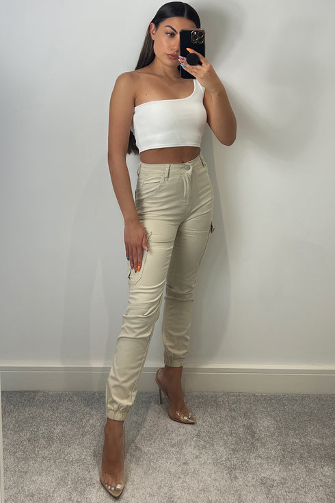 Liberty Beige Pocket Detail Skinny Cargo Trousers
