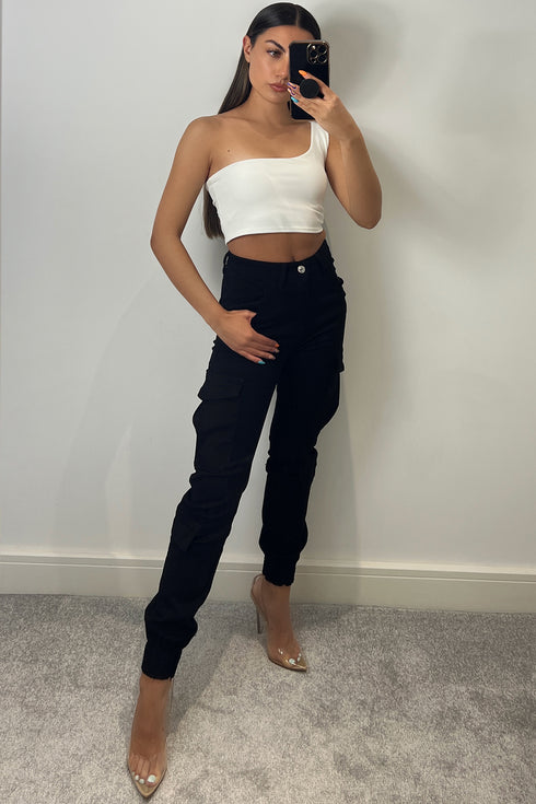 Liberty Black Pocket Detail Skinny Cargo Trousers