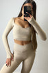 Kallie Beige Textured Wrap Over Gym Crop Top