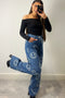 Jianna Blue Smiley Face Printed High Waisted Denim Jeans