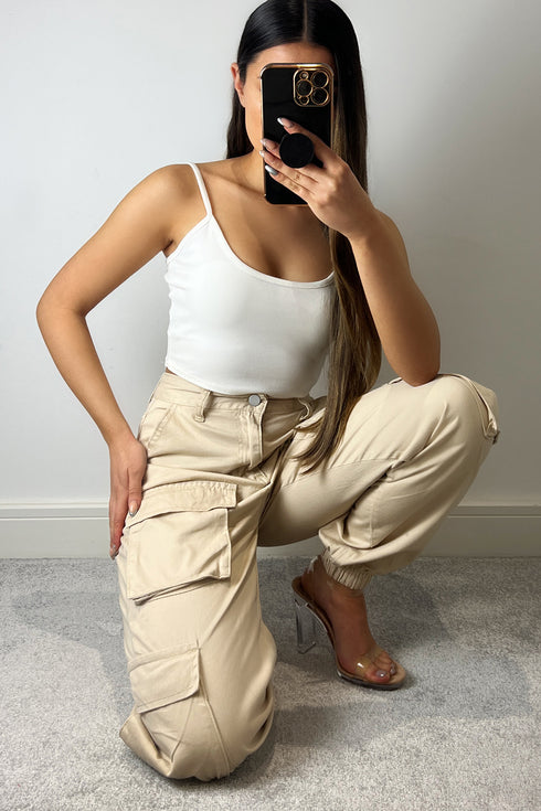 Krissy Beige Double Pocket Cargo Trousers