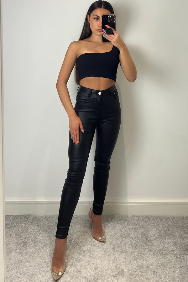 Emmy Black PU Faux Leather Skinny Jeans