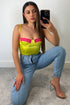 Jaynie Lime Green Contrast Lace Satin Corset Crop Top