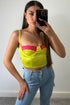 Jaynie Lime Green Contrast Lace Satin Corset Crop Top