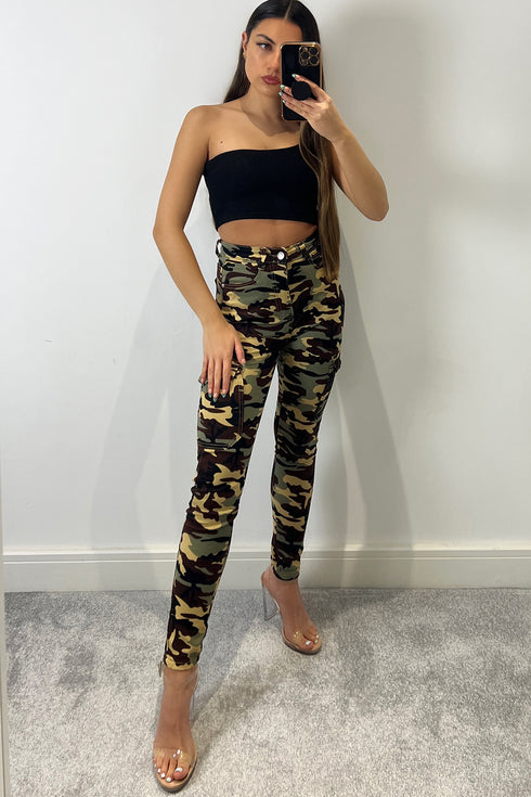 Eliza Khaki and Black Camo Cargo Trousers