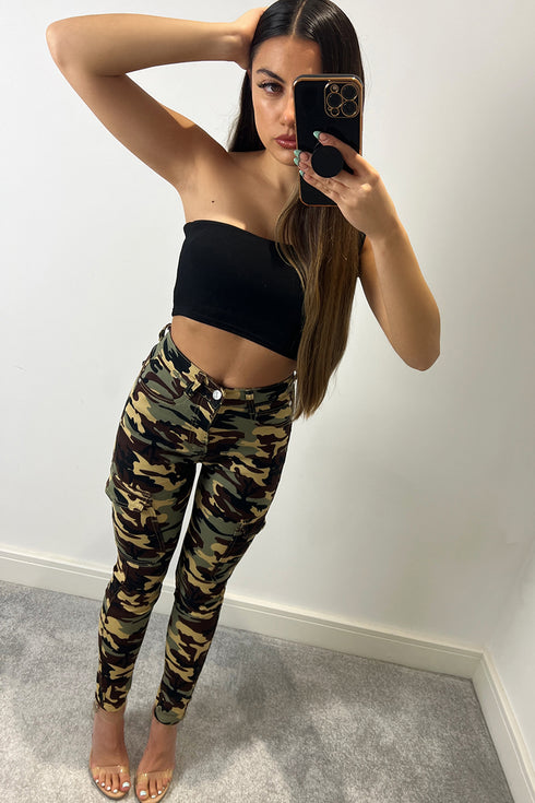 Eliza Khaki and Black Camo Cargo Trousers