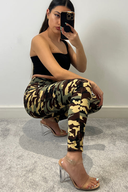 Eliza Khaki and Black Camo Cargo Trousers