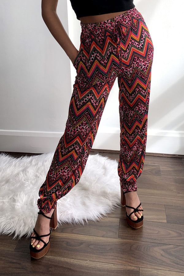 Pink Multi Zig Zag Print Cuffed Trousers