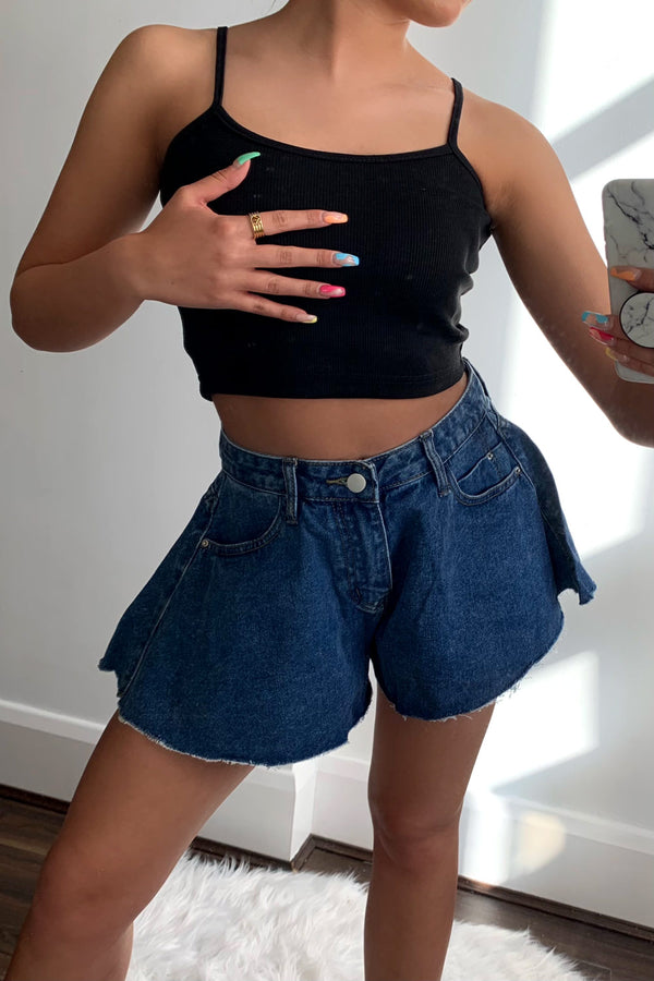 Martha Dark Blue Denim High Waisted Flared Shorts