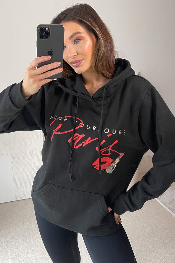 Evie-Jess Black Paris Slogan Hoodie