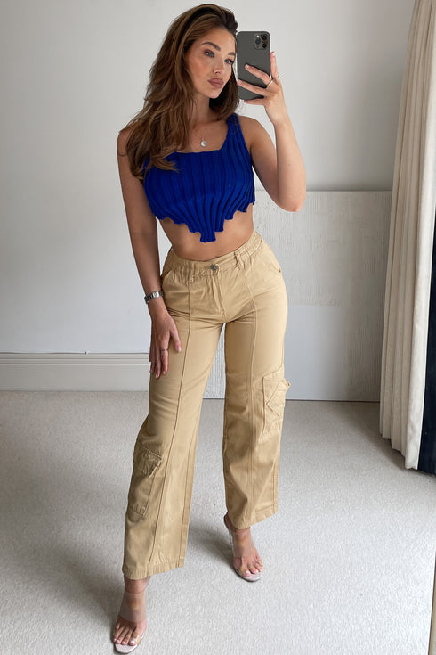 Stacey Camel Cargo Pocket Wide Leg Denim Jeans