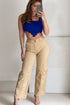 Stacey Camel Cargo Pocket Wide Leg Denim Jeans